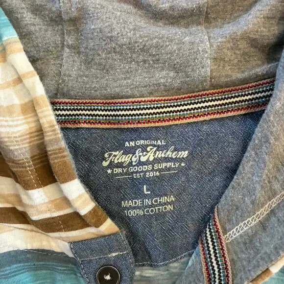 Flag & Anthem Men's Baja Striped Long Sleeve Henley Hoodie - Picture 2 of 3